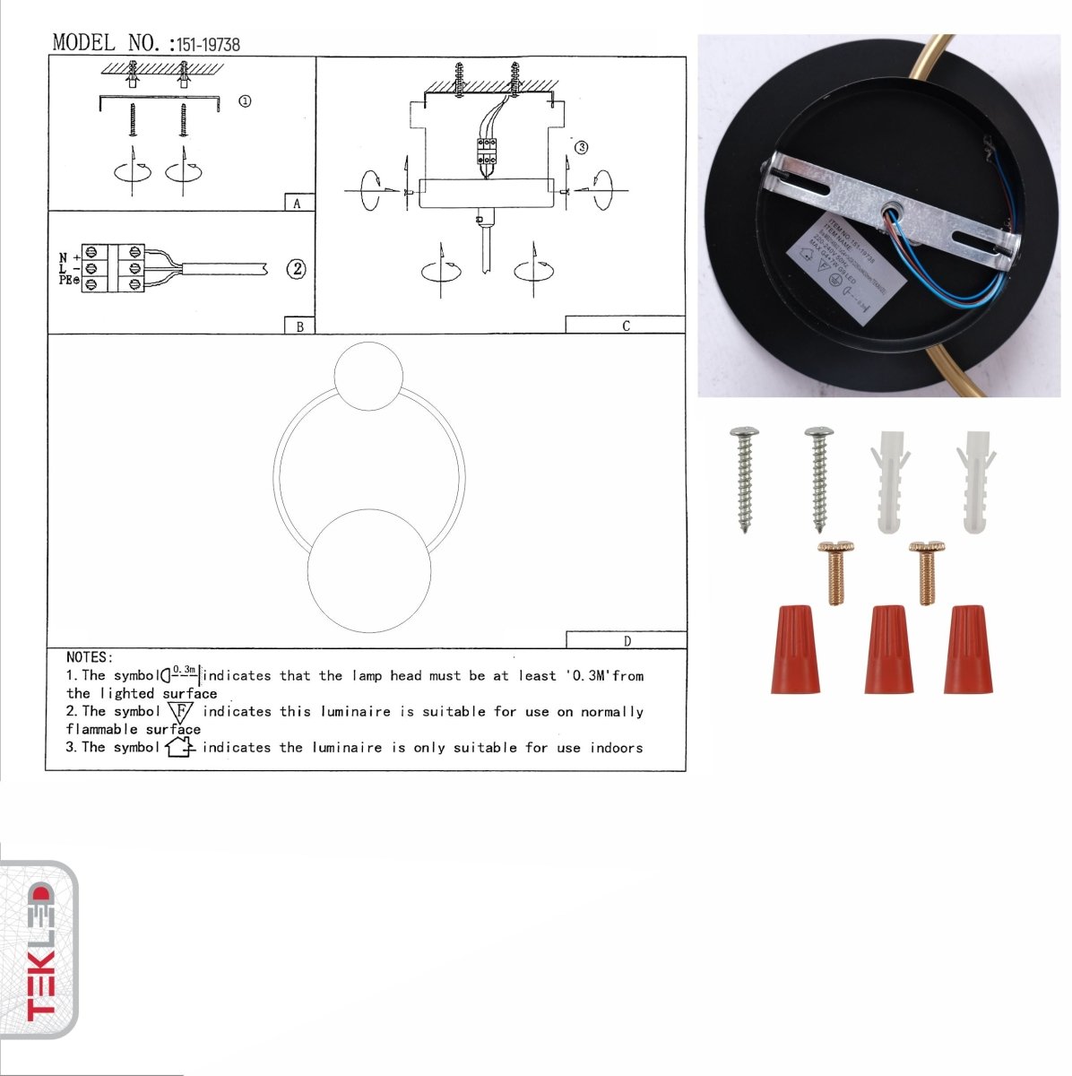 User manual for Earth and Moon Wall Light with G4 and G9 Fittings in Black White Gold | TEKLED 151-19738