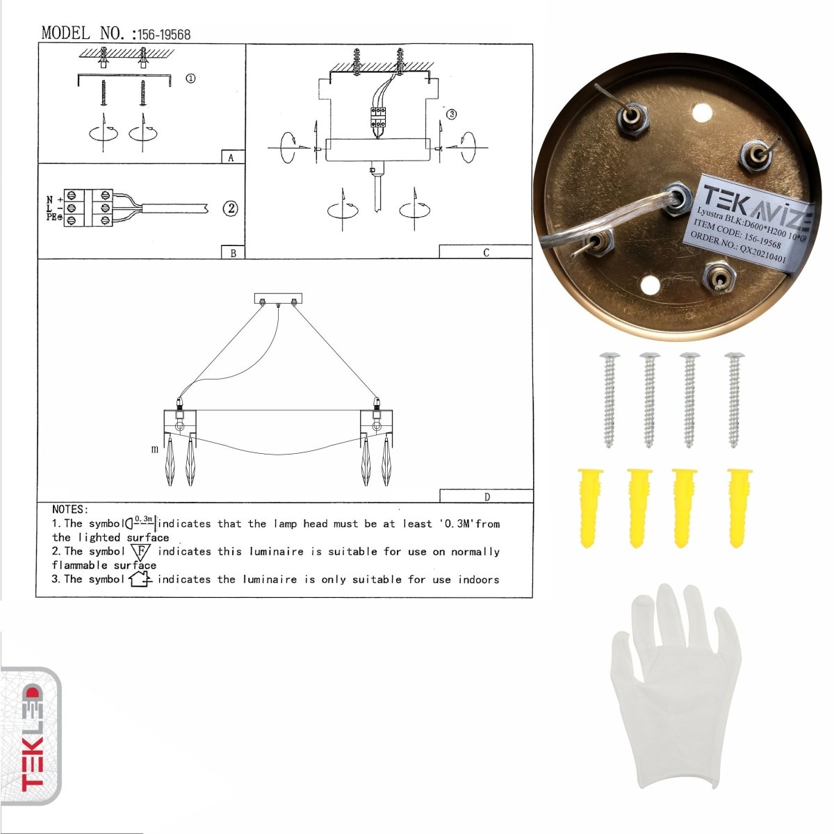 User manual for Faceted Long Pear Crystal Gold Metal Chandelier D600 with 10xG9 Fitting | TEKLED 156-19568