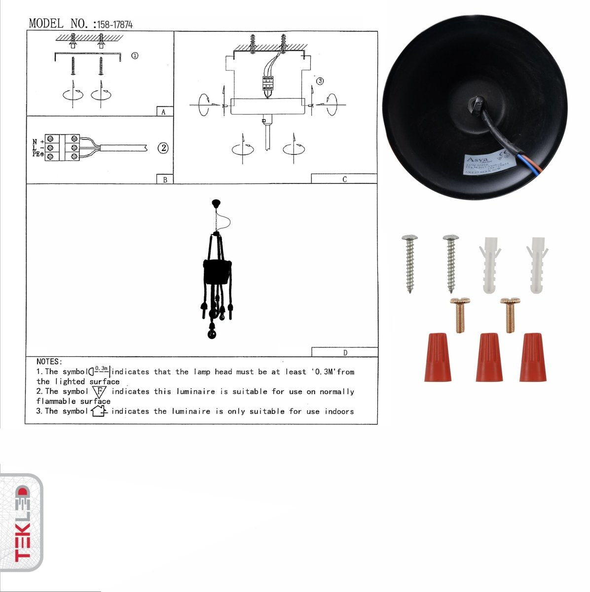 User manual for Firewood Basket with 6 Hemp Rope Chandelier E27 Fitting | TEKLED 158-17874