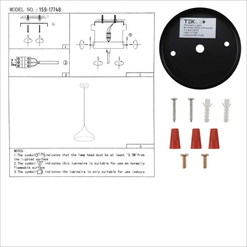 User manual for Gold Dome Metal Pendant Light E27 | TEKLED 159-17748