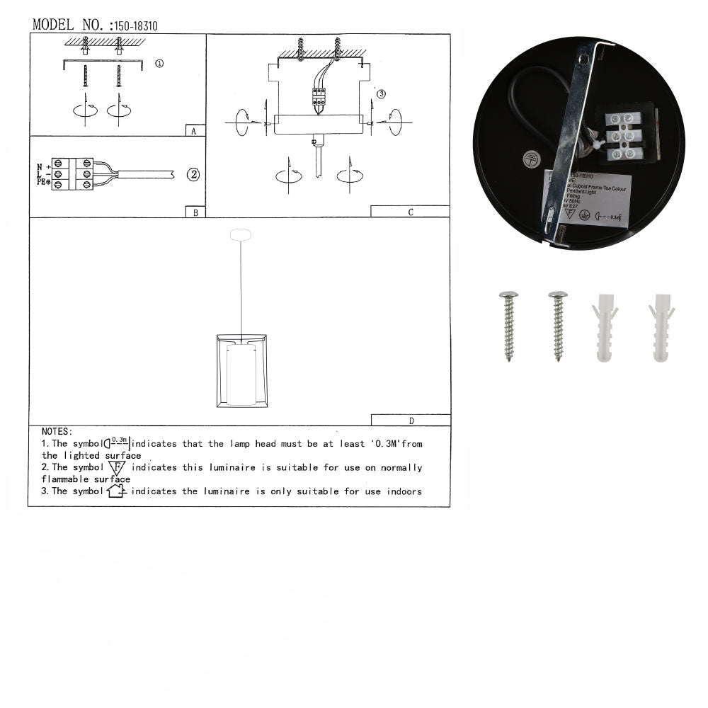 User manual for Gold Metal Cage Amber Cylinder Glass Pendant Ceiling Light with E27 Fitting | TEKLED 150-18310