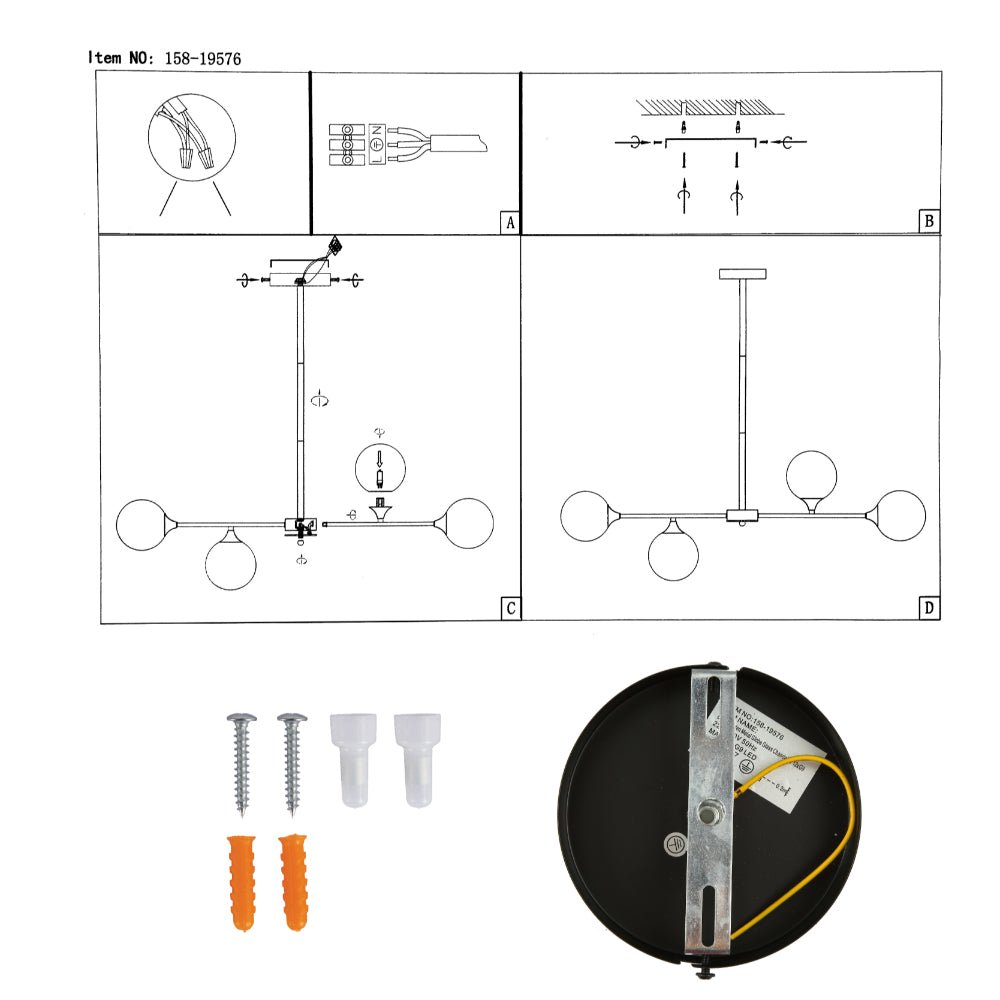 User manual for Gold Metal Sputnik Clear Globe Glass Chandelier Ceiling Light with 12xG9 Fittings | TEKLED 158-19576