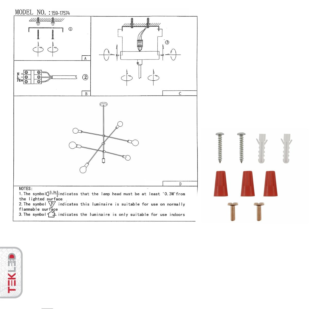 User manual for Gold Rod Modern Pendant Tiered Chandelier Light with 6xE27 Fittings | TEKLED 159-17574