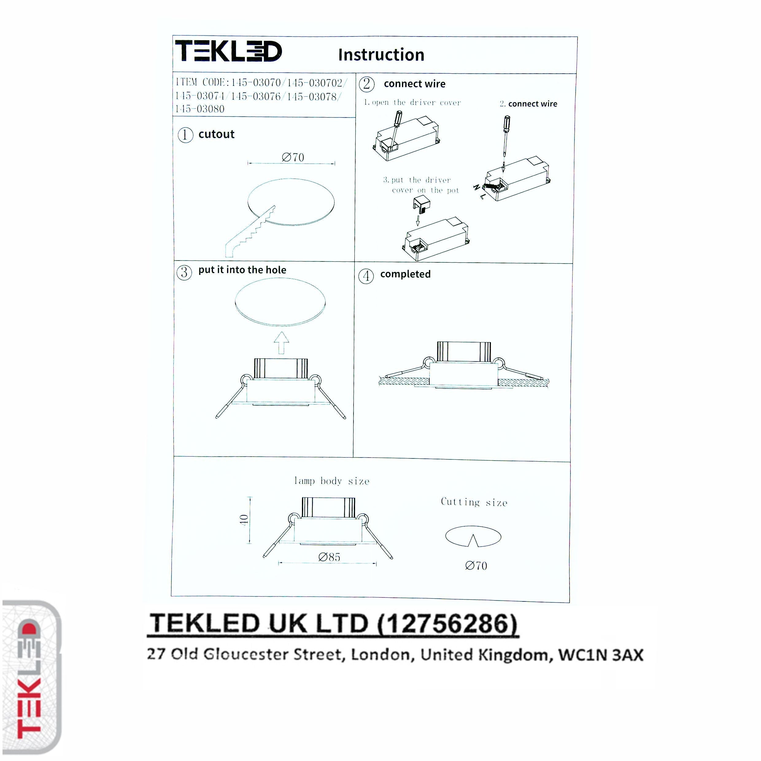 User manual for LED COB Recessed Downlight 5W Cool Daylight 6000K Antique Brass | TEKLED 145-03072