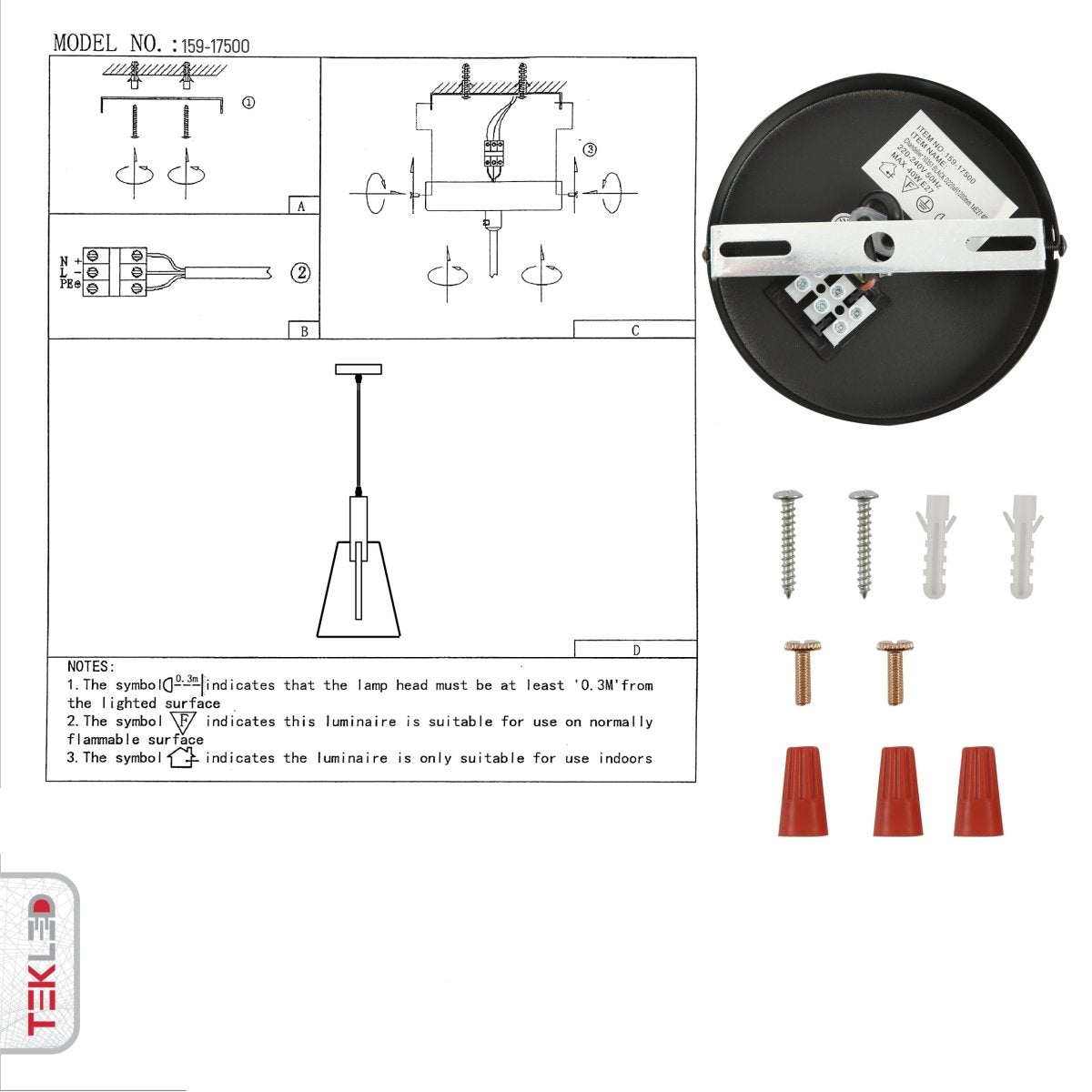 User manual for Nordic Black Cage Pendant Light with E27 Fitting | TEKLED 159-17500