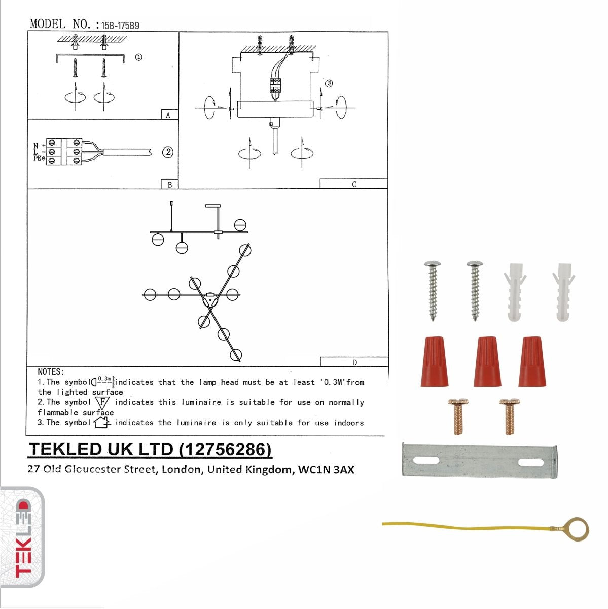 User manual for Opal Globe Glass Gold Black Metal Body Modern Nordic Chandelier with 9xG9 Fittings | TEKLED 159-17540