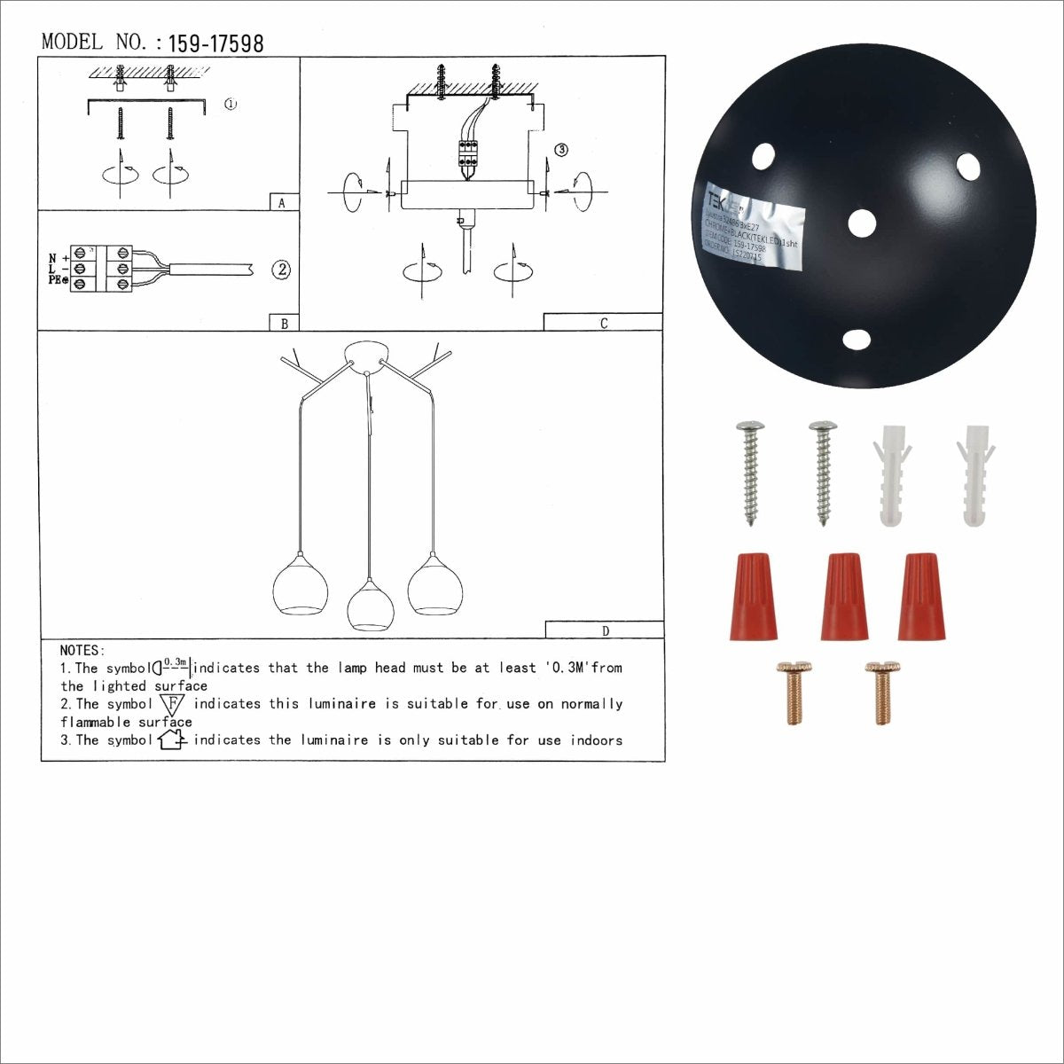 User manual for Smoky Dome Glass Chrome Twig Modern Ceiling Light | TEKLED 159-17598