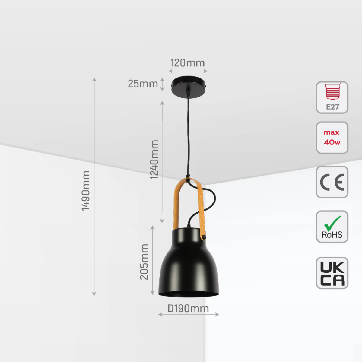 Size and certifications of Versatile Narvik Nordic Cone Pendant Light 150-18412