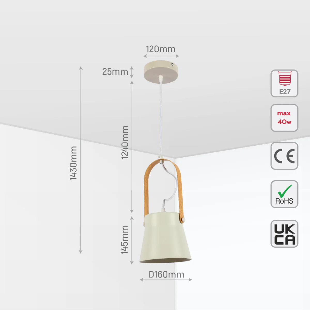 Size and certifications of Versatile Narvik Nordic Cone Pendant Light 150-18426