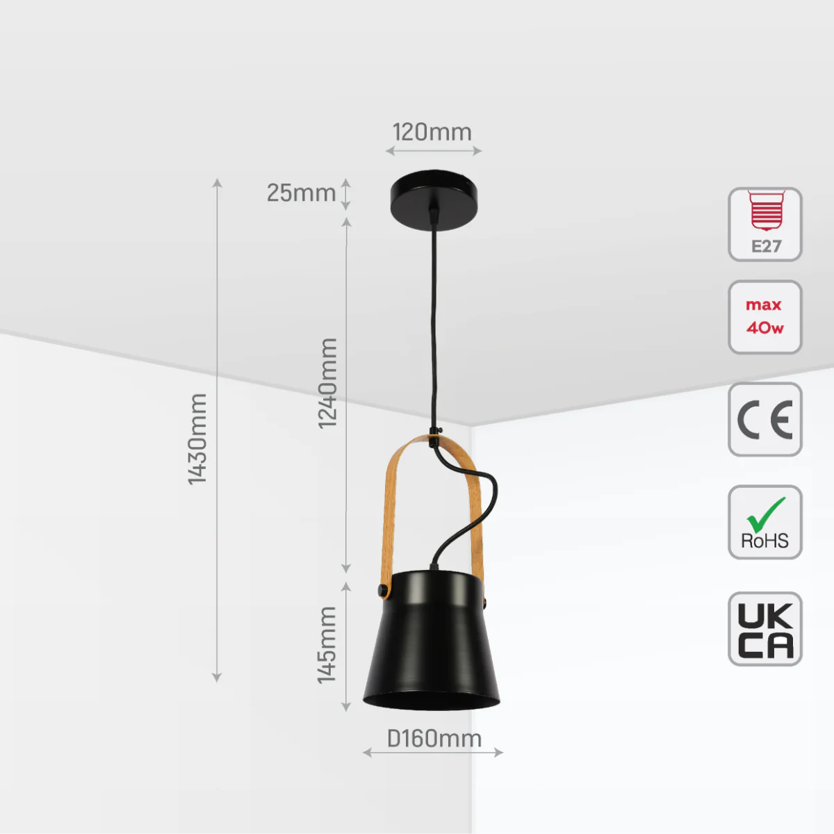 Size and certifications of Versatile Narvik Nordic Cone Pendant Light 150-18428