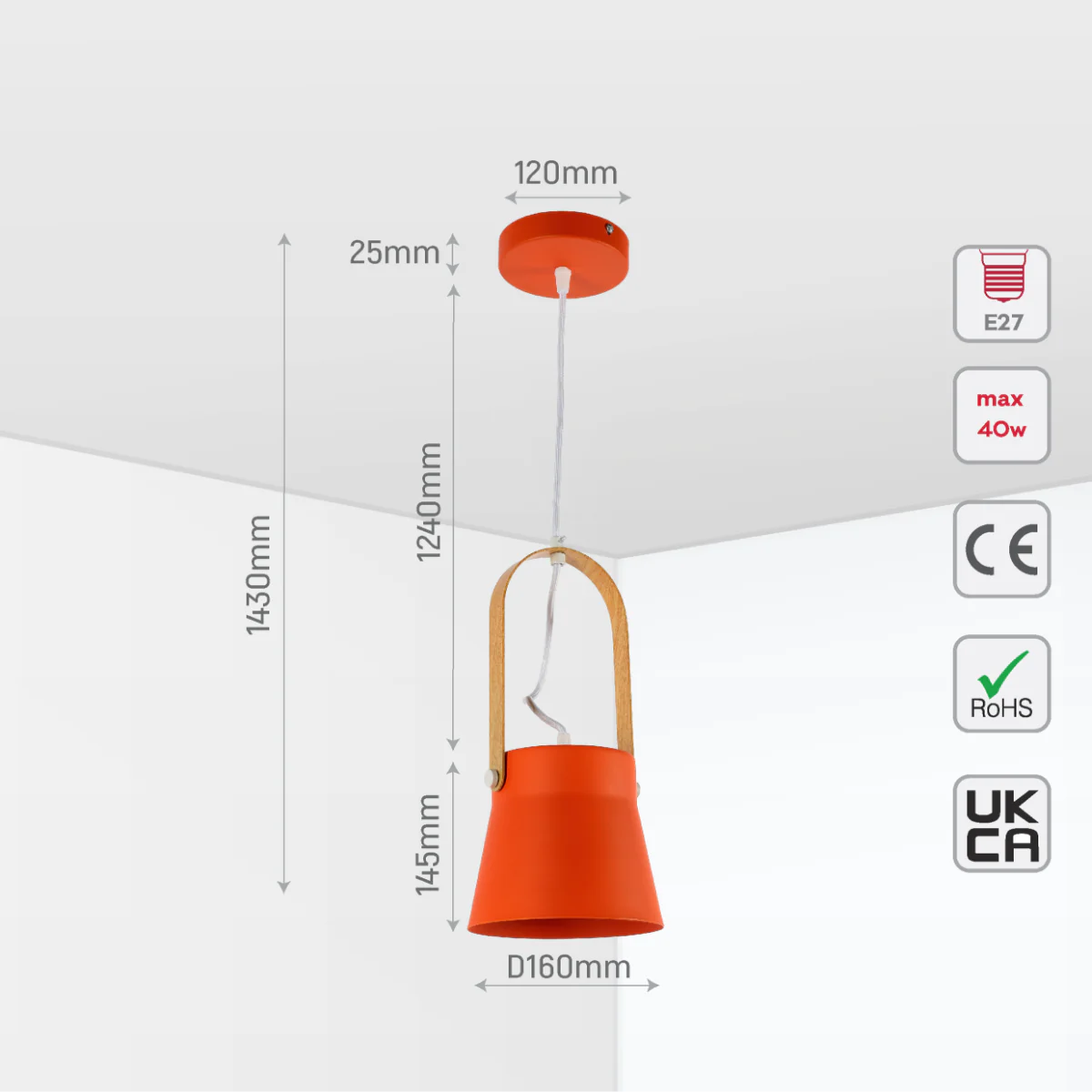 Size and certifications of Versatile Narvik Nordic Cone Pendant Light 150-18430