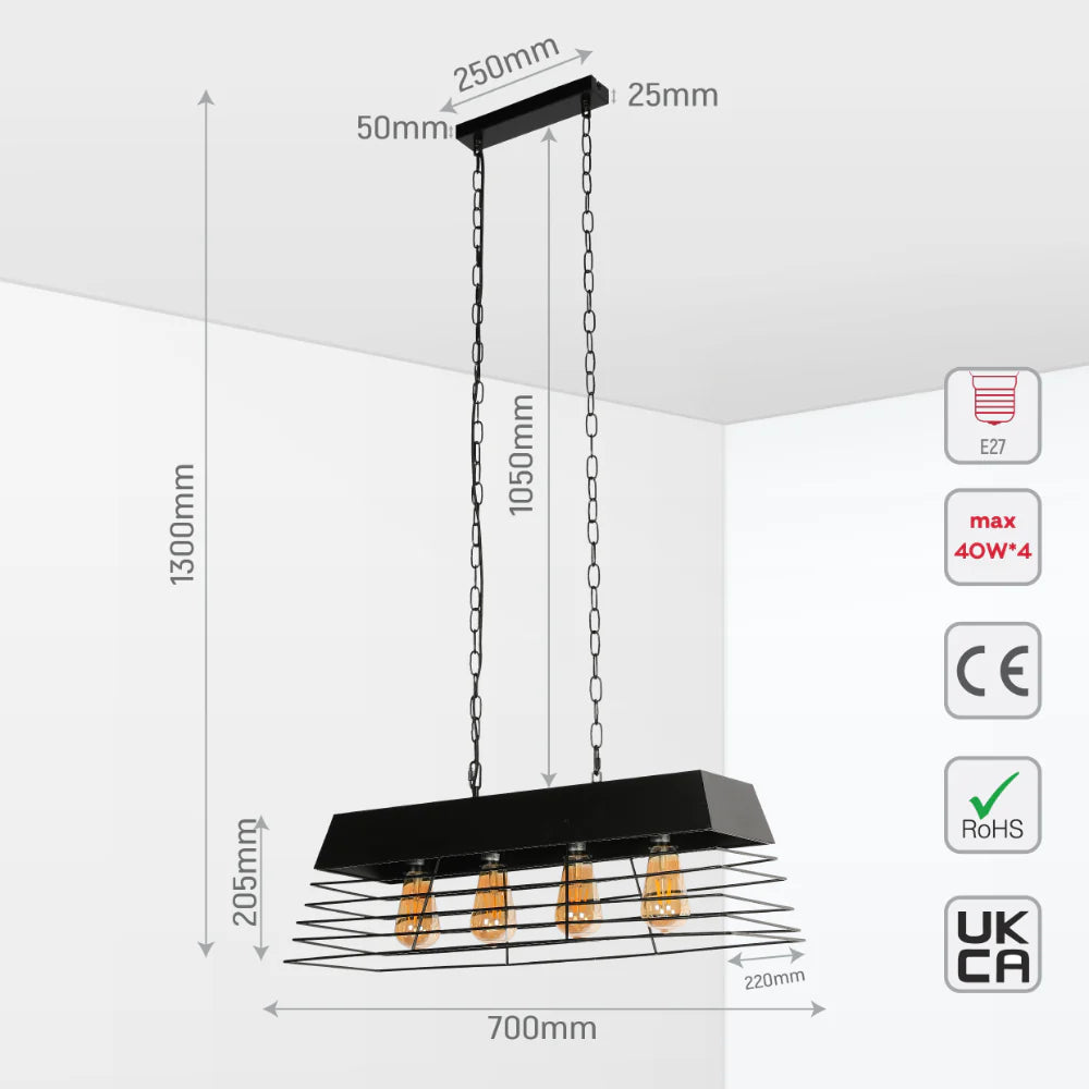 Size and tech specs of VersaTrend Island Chandelier | Mesh & Fence Dual Styles | Industrial-Modern Blend | TEKLED 158-19964