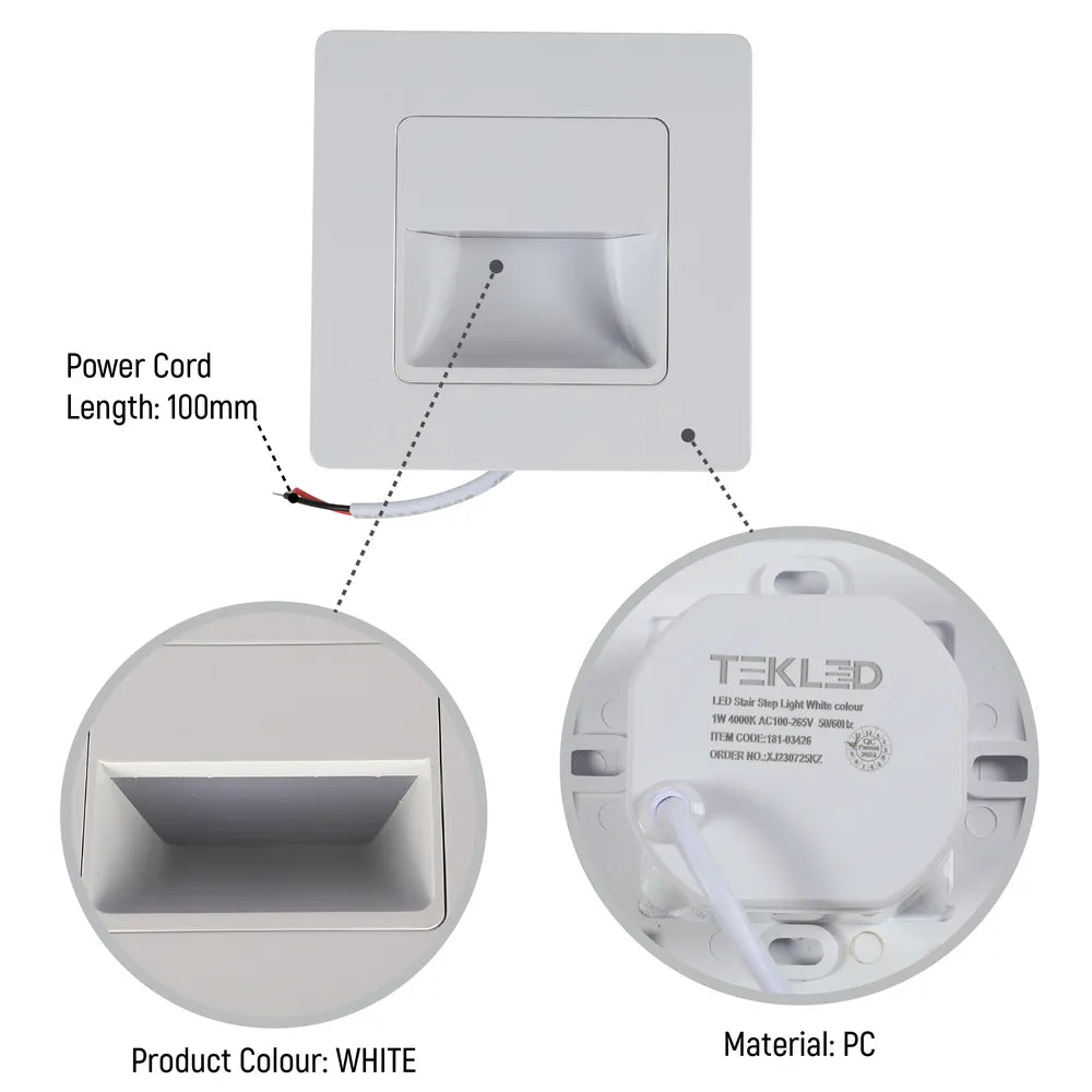 Size and technical specs of the White LED Stair Step Light 1W 4000K (TEKLED)-181-03426